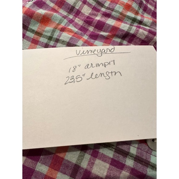 Vineyard Vines Shirt Womens Sz 4‎ Fuchsia Pink Plaid 1/2 Button Linen Blend - Picture 9 of 9